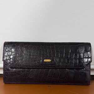 Bally Dark Burgundy Crocodile Embossed Wallet
